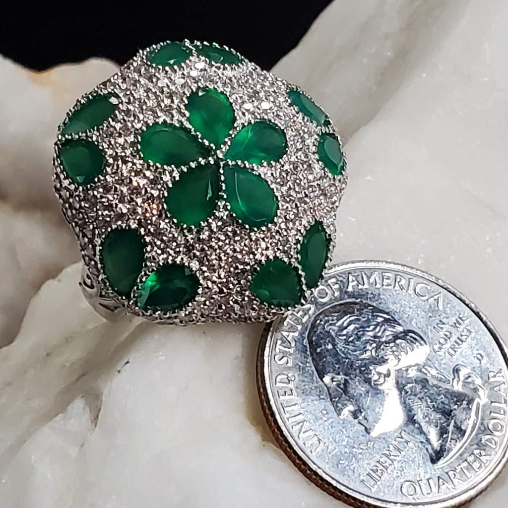 Sand Dollar / 7.8 / Designer Jewelry Natural Raw Emerald Stone Unique Ring Hypoallergenic Silver 925 Ring Gift for Momen