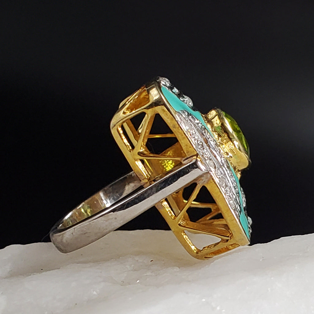 100 Degrees Of Shine / 9.5 / Designer Jewelry Genuine Peridot Stone Unique Ring Hypoallergenic Silver 925 Ring Gift for Momen