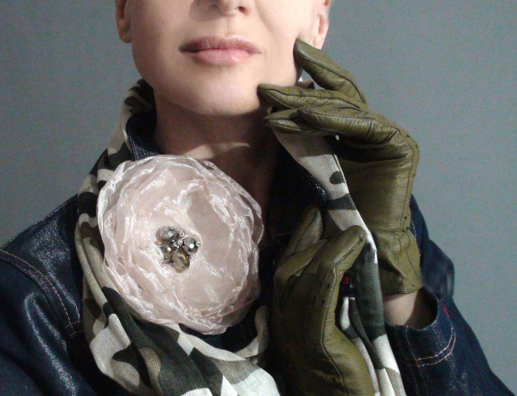 Wild Flower /  Boho Rose Choker Flower Brooch Clip Upcycled Magnolia Apple Blossom Upcycled Concept Store Made in USA