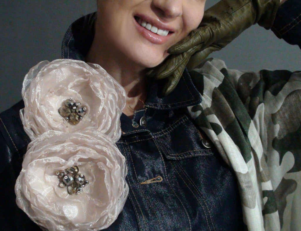 Wild Flower /  Boho Rose Choker Flower Brooch Clip Upcycled Magnolia Apple Blossom Upcycled Concept Store Made in USA